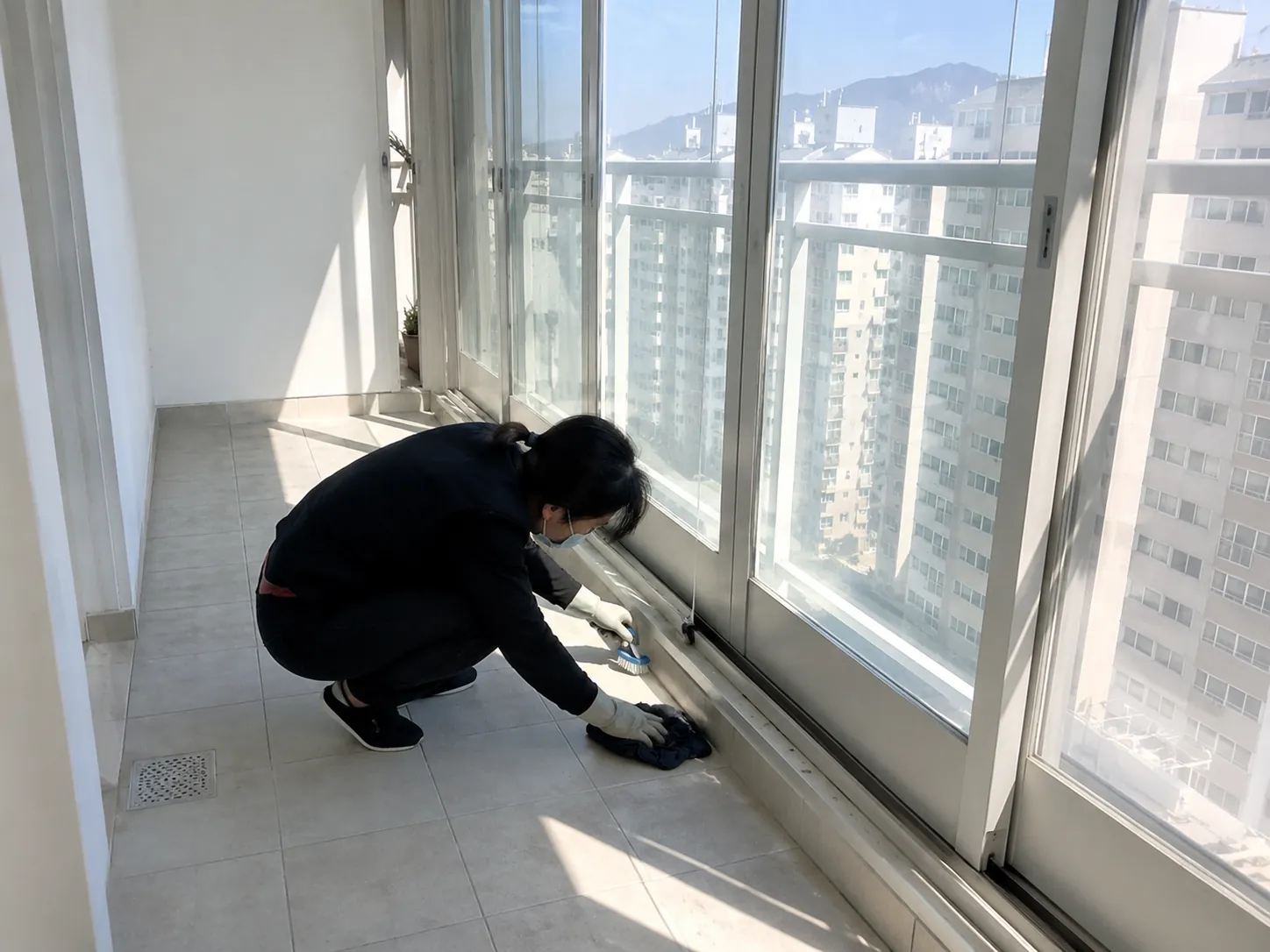 마감재 상태에 맞는 도구와 세정 방식을 선택하는 과정